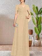Dark Navy A-Line V-Neck Long Mother of Bride Dress by Dreamylily