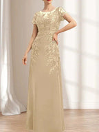 Sheath/Column Scoop Illusion Floor-Length Lace Chiffon Mother of the Bride Dress With Sequins by Dreamylily
