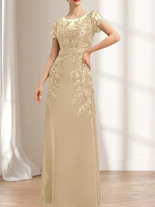 Sheath/Column Scoop Illusion Floor-Length Lace Chiffon Mother of the Bride Dress With Sequins by Dreamylily