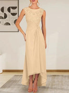 Champagne A-Line Scoop Lace Chiffon Dress by Dreamylily