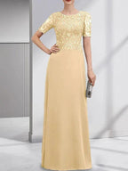 A-line Scoop Floor-Length Lace Chiffon Mother of the Bride Dress With Sequins by Dreamylily