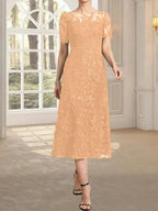 A-line Scoop Illusion Tea-Length Lace Mother of the Bride Dress With Sequins by Dreamylily