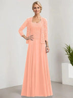 A-line Square Floor-Length Lace Chiffon Mother of the Bride Dress With Sequins by Dreamylily