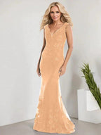 A-line V-Neck Floor-Length Lace Chiffon Mother of the Bride Dress With Applique Sequins Mermaid Dresses by Dreamylily