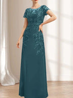 Sheath/Column Scoop Illusion Floor-Length Lace Chiffon Mother of the Bride Dress With Sequins by Dreamylily