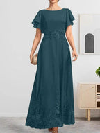 A-line Scoop Ankle-Length Lace Chiffon Mother of the Bride Dress With Sequins by Dreamylily