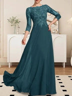 A-line Scoop Floor-Length Lace Chiffon Mother of the Bride Dress With Sequins by Dreamylily