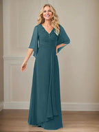 A-Line V-Neck Long Sequins Chiffon Mother Dress by Dreamylily