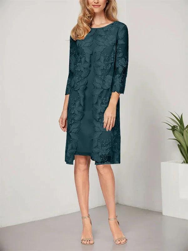 A-line Scoop Knee-Length Chiffon Lace Mother of the Bride Dress With Jacket by Dreamylily