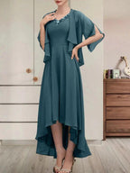 A-line V-Neck Asymmetrical Chiffon Mother of the Bride Dress With Beading Sequins by Dreamylily