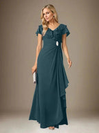 Stormy A-Line V-Neck Ruched Chiffon Dress by Dreamylily