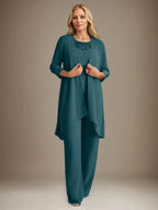Chiffon Scoop Long Sleeves Mother Of The Bride Pantsuits With Jacket by Dreamylily