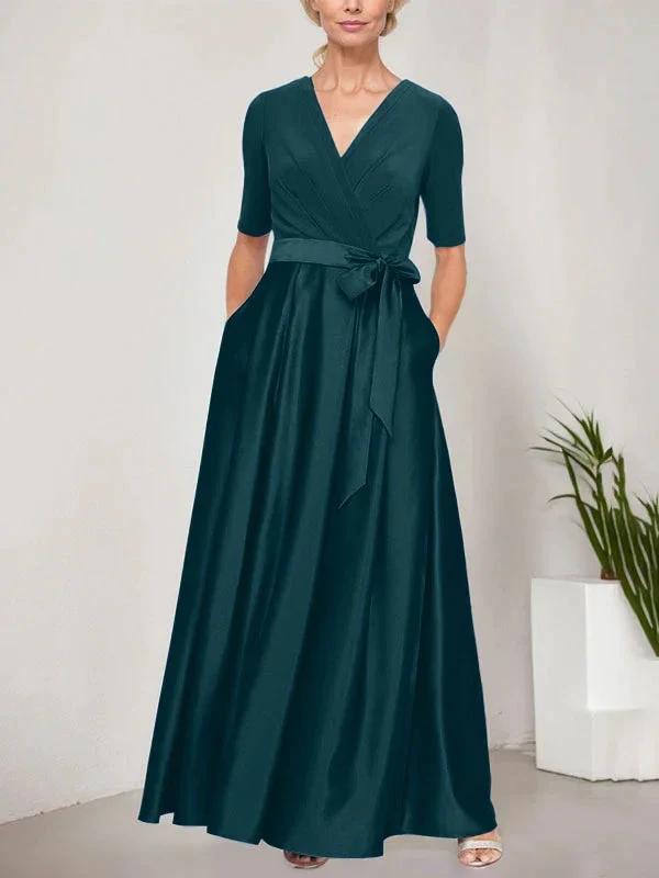 Surplice Neckline Ballgown with Full Satin Skirt &amp; Jersey Bodice by Dreamylily