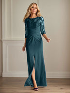 Plum Sheath Lace Stretch Crepe Mother of the Bride Dress