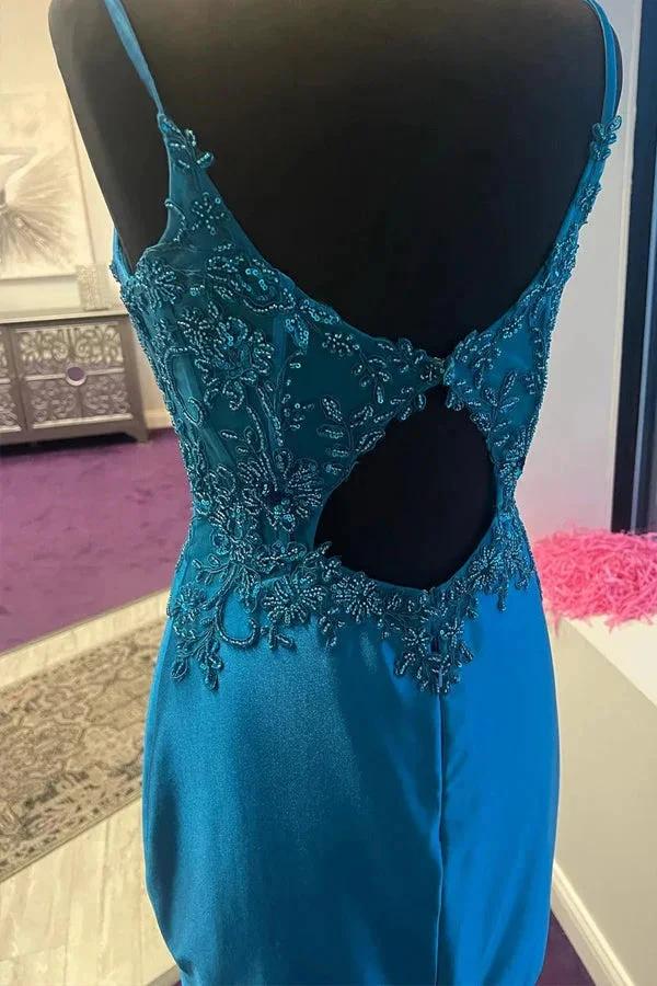 Peacock Blue Short Corset Homecoming Dress with Appliques PD513 by pgmdress