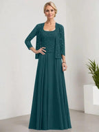 A-line Square Floor-Length Lace Chiffon Mother of the Bride Dress With Sequins by Dreamylily