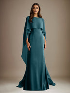 Sheath/Column Boatneck Floor-Length Chiffon Mother of the Bride Dress With Cascading Ruffles