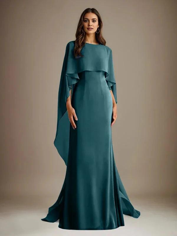 Sheath/Column Boatneck Floor-Length Chiffon Mother of the Bride Dress With Cascading Ruffles by Dreamylily