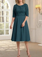 A-line Scoop Knee-Length Lace Chiffon Mother of the Bride Dress by Dreamylily