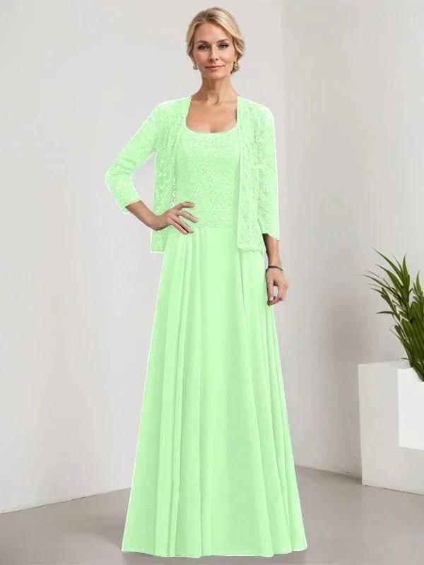 A-line Square Floor-Length Lace Chiffon Mother of the Bride Dress With Sequins by Dreamylily