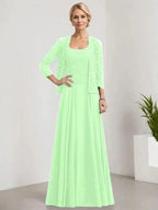 A-line Square Floor-Length Lace Chiffon Mother of the Bride Dress With Sequins by Dreamylily