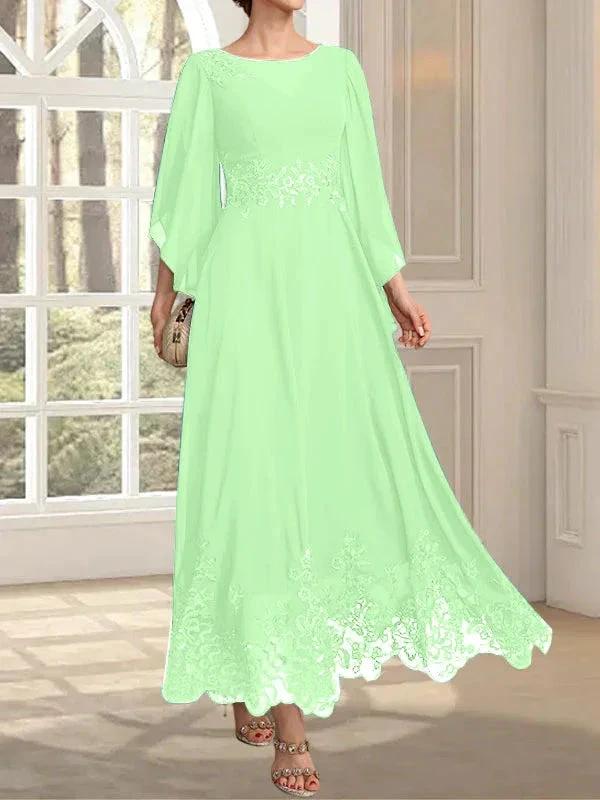 A-line Scoop Illusion Ankle-Length Lace Chiffon Mother of the Bride Dress With Sequins by Dreamylily