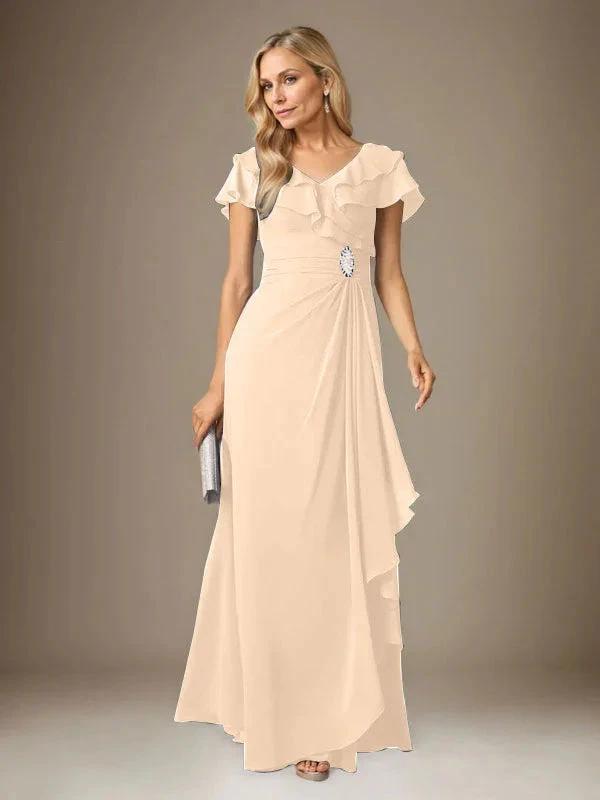 Stormy A-Line V-Neck Ruched Chiffon Dress by Dreamylily