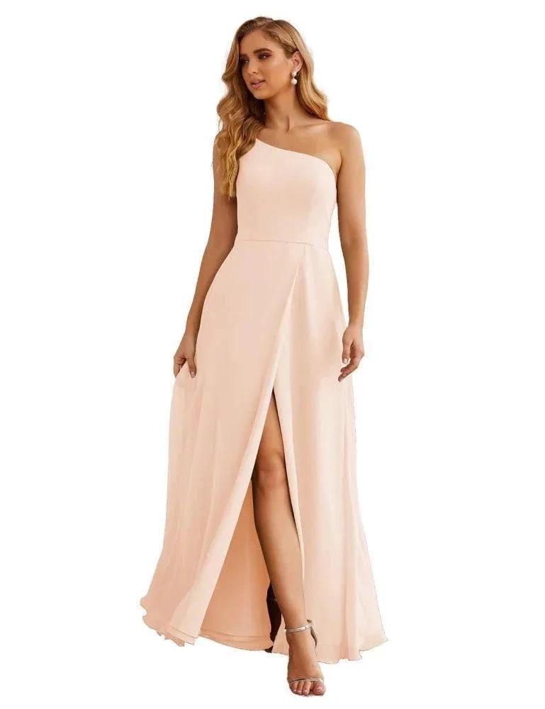 Numbersea One Shoulder Chiffon Bridesmaid Dresses Long Formal Homecoming Prom Gowns for Women Party Wedding Evening SEA28052 by numbersea
