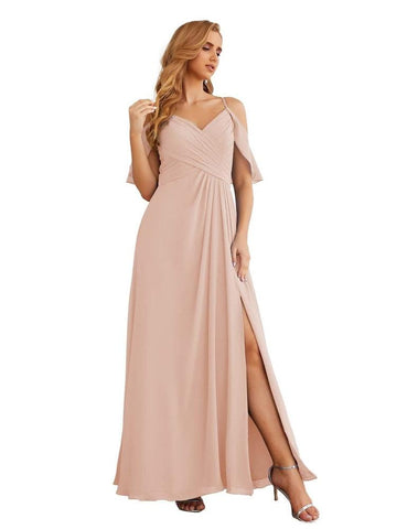 Numbersea Chiffon Cold Shoulder Long Bridesmaid Dresses Plus Size Formal Prom Gowns for Women Party Wedding  SEA28070