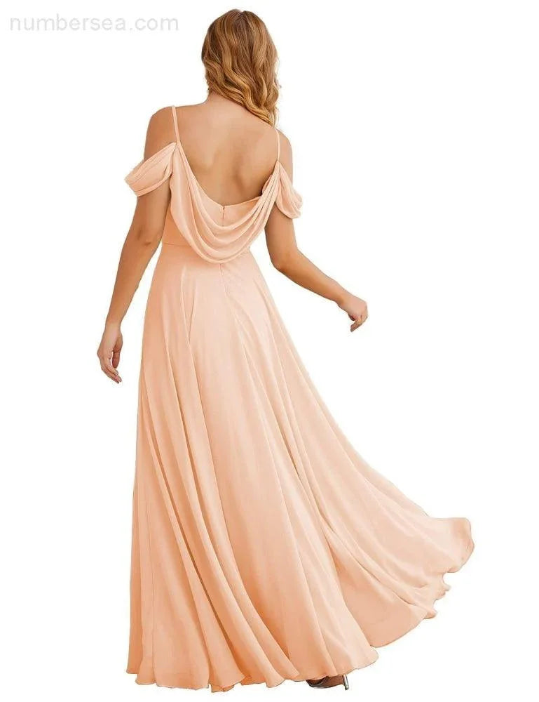 Abiti da damigella d'onore in chiffon con spalle scoperte Numbersea, lunghi maxi formali per ballo e festa per donne SEA28059