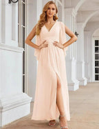 Numbersea Chiffon Bridesmaid Dresses with Split for Women Wedding Long Party Prom Gown Flutter Sleeve SEA28045 by numbersea