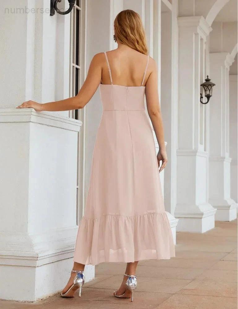 Numbersea Spaghetti Strap Chiffon Bridesmaid Dress Ankle Length Formal A Line Cocktail Party Homecoming Dress for Juniors SEA28028 by numbersea