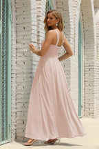 Vestido de dama de honor de gasa con cuello halter para mujer de Numbersea, corte A, largo, formal, para fiesta de graduación, SEA28015 