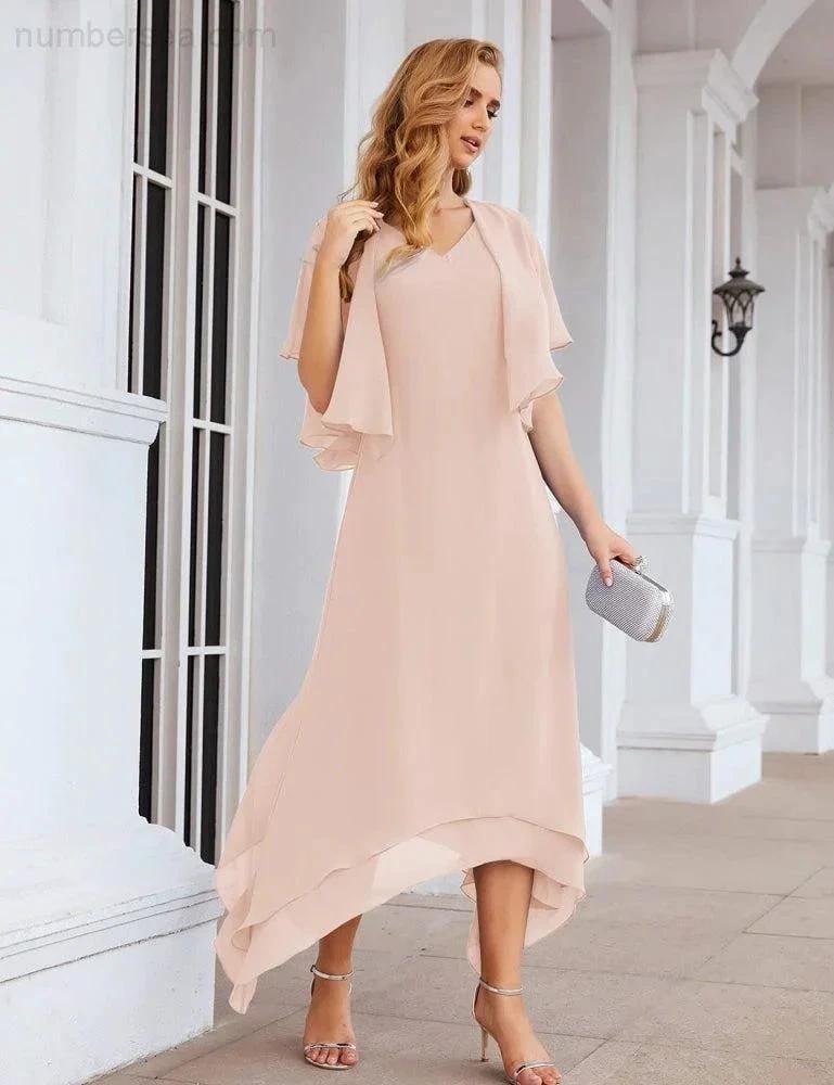 Sunnderly Chiffon Plus Size Mother of Bride Dresses with Jacket Formal Dresses for Wedding SY28073 by numbersea