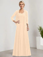 A-line Square Floor-Length Lace Chiffon Mother of the Bride Dress With Sequins by Dreamylily