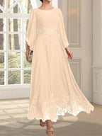 A-line Scoop Illusion Ankle-Length Lace Chiffon Mother of the Bride Dress With Sequins by Dreamylily