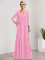 A-line Square Floor-Length Lace Chiffon Mother of the Bride Dress With Sequins by Dreamylily