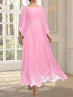 A-line Scoop Illusion Ankle-Length Lace Chiffon Mother of the Bride Dress With Sequins by Dreamylily