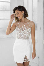 Perfect White Short Bridal Party Dress Lace Homecoming Dress PD456 by pgmdress