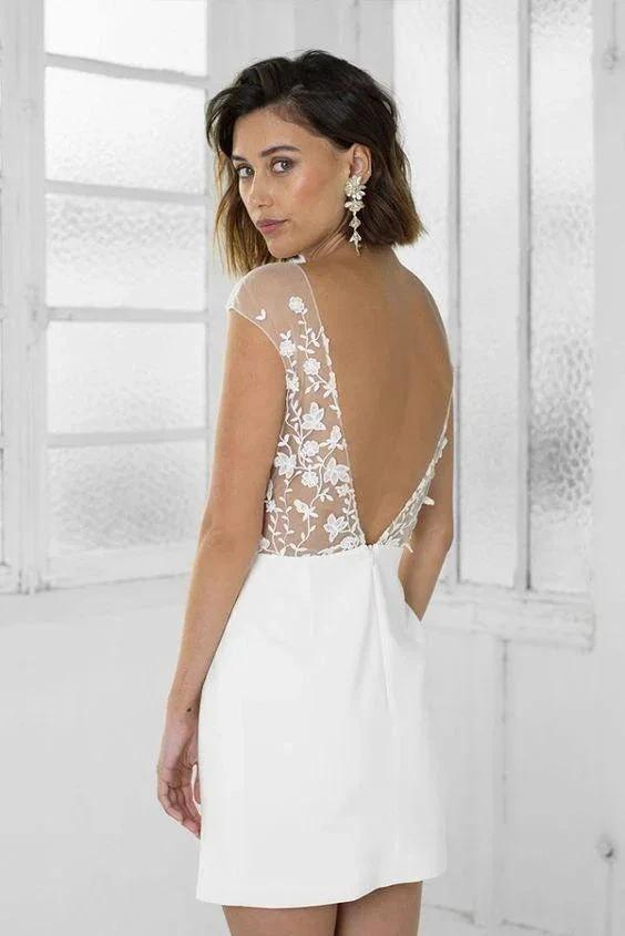 Perfect White Short Bridal Party Dress Lace Homecoming Dress PD456 by pgmdress