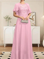 A-line Scoop Illusion Floor-Length Lace Chiffon Mother of the Bride Dress With Sequins by Dreamylily