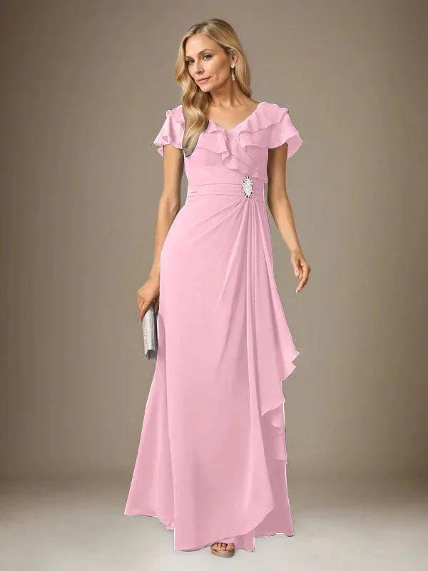 Stormy A-Line V-Neck Ruched Chiffon Dress by Dreamylily
