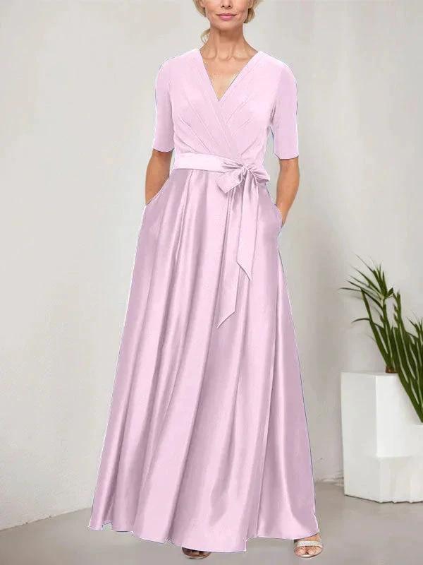 Surplice Neckline Ballgown with Full Satin Skirt & Jersey Bodice by Dreamylily