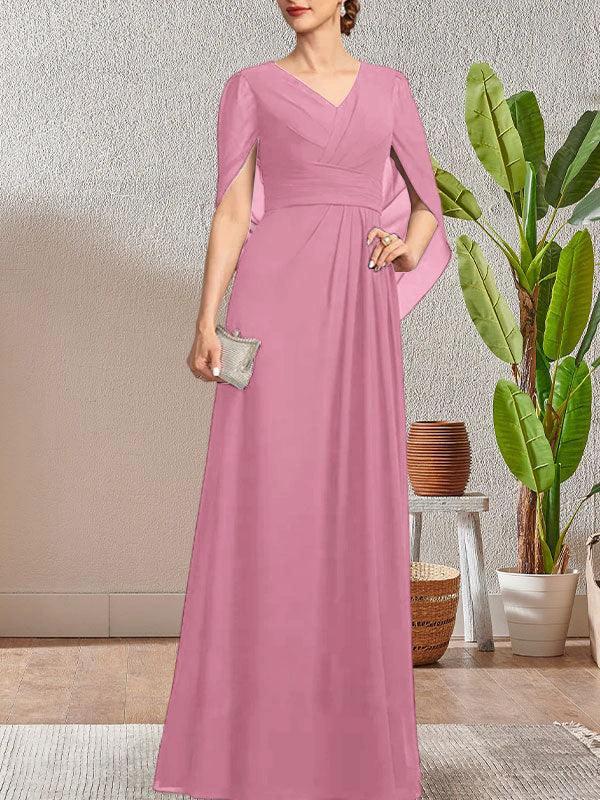 Dark Navy A-Line V-Neck Long Mother of Bride Dress by Dreamylily
