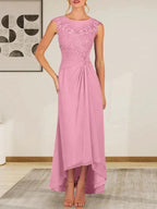 Champagne A-Line Scoop Lace Chiffon Dress by Dreamylily
