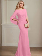 Trumpet/Mermaid Boat Neck Floor-Length Chiffon Mother of the Bride Dress With Pleated by Dreamylily