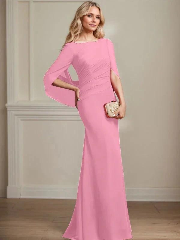 Trumpet/Mermaid Boat Neck Floor-Length Chiffon Mother of the Bride Dress With Pleated by Dreamylily