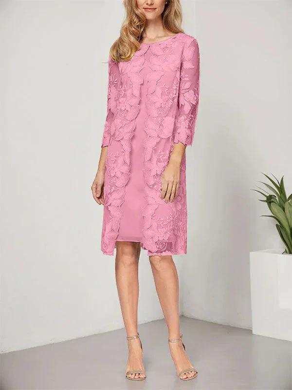 A-line Scoop Knee-Length Chiffon Lace Mother of the Bride Dress With Jacket by Dreamylily