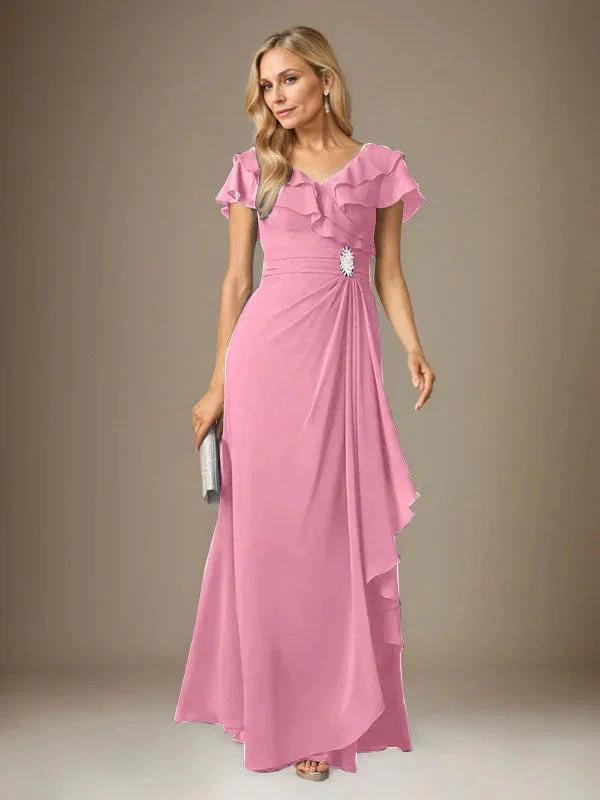 Stormy A-Line V-Neck Ruched Chiffon Dress by Dreamylily