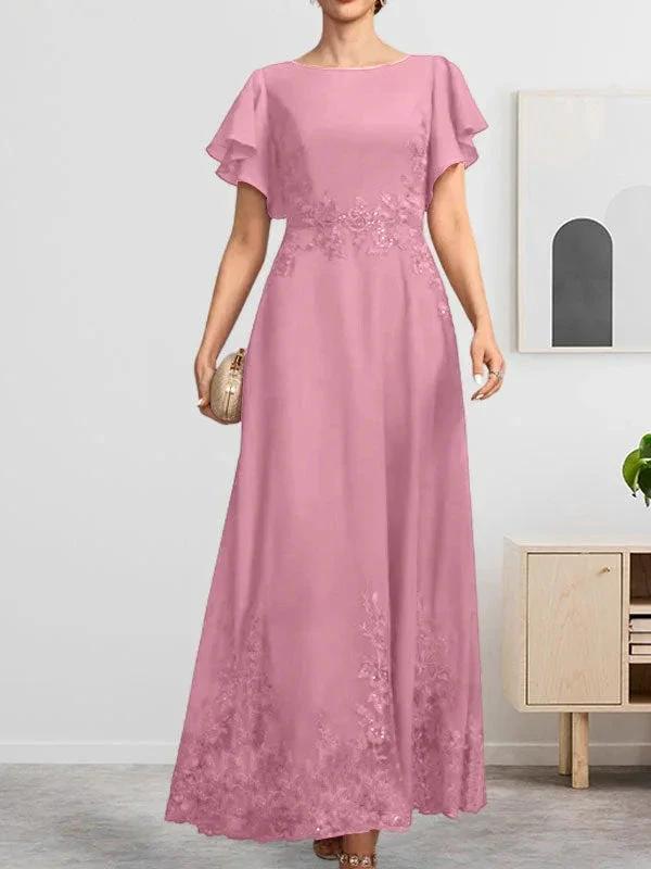A-line Scoop Ankle-Length Lace Chiffon Mother of the Bride Dress With Sequins by Dreamylily